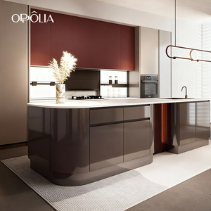 OPPOLIA Fabrication sur mesure de table d'îlot modulaire avec porte laquée brillante E1 en bois massif, armoires de cuisine modernes - Product Image 1