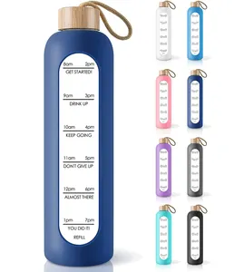 Leak Proof Reusable Motivational 32 Oz Borosilicate Glass Water Bottle with Time Marker Reminder Quotes
