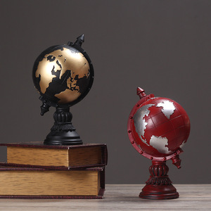 Globo Terráqueo Antiguo Vintage de Metal, Adorno Giratorio Redondo para Escritorio, Estilo Tradicional de Cultura Extranjera - Product Image 1