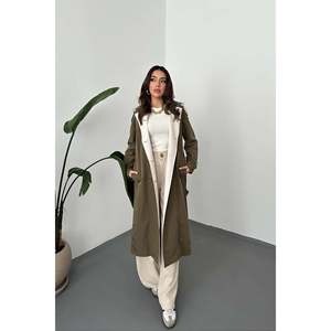 Gabardina Larga Vintage para Mujer, Color Beige Caqui, con Cinturón y Decoración de Rayas en la Espalda, Impermeable, Rellena de Algodón, para Invierno, Venta al Por Mayor - Product Image 5