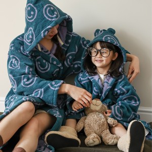 Peignoir rétro SMOOTH <span class=keywords><strong>Smiley</strong></span> parent-enfant, en coton peigné à fibres longues, avec capuche, 100% coton, pour hôtel et maison, vente en gros - Product Image 1