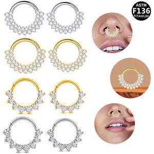 Gaby G23 Piercing <span class=keywords><strong>de</strong></span> Titanio con Bisagra, ASTM F136, Joyería Corporal Sexy, Aro para Nariz, Daith, Septum, Pendientes, Anillo <span class=keywords><strong>de</strong></span> Nariz para Zirconia - Product Image 1