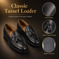 Mocassins à pampilles en cuir de veau véritable pour hommes, à enfiler, avec soutien de la voûte plantaire, semelle en caoutchouc, confortables, souples, solides, pour affaires et décontracté