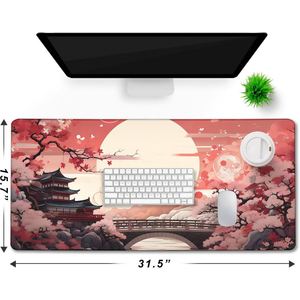 Grand tapis de bureau FX Japanese Sakura Moon 31,5x15,7 pouces, tapis de souris antidérapant pour le jeu, le bureau, l'esthétique anime, tapis de table - Product Image 1