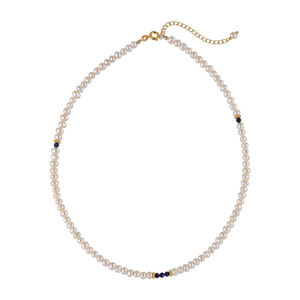 Collar de Perlas Cultivadas de Agua Dulce de Plata de Ley, 2 Piezas, Piedras de Lapislázuli, Perlas Blancas, Estilo Vintage, para Bodas y Fiestas - Product Image 5