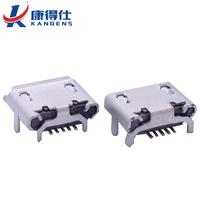 Conector Micro USB Tipo B Hembra de 5 Pines, Tipo Kandens, de Cobre de Alta Conductividad Plateado