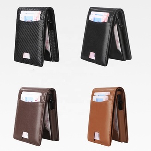 OEM Trifold Anti Theft Men RFID Blocking Wallet Business magsafe One Touch Magnetic Credit Pop up Leather Card Holder Wallet - Product Image 2