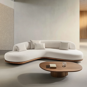 Juego de Sofás Convertible en Forma de L Color Nogal, Estilo Moderno Wabi-Sabi, Diseño Japonés, Ecológico, Tela Tecnológica Sin Lavado, Patas de Madera - Product Image 2