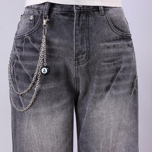 Cadena de cintura de metal estilo hip hop, doble capa, de acero inoxidable, con colgante de bola 8, cadena negra para jeans, accesorio de moda juvenil y moderno. - Product Image 2