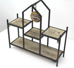 2 Tier forma di casa In Legno Massello Rustico in metallo per Montaggio A Parete Mensola con gancio della decorazione della casa per la Camera Da Letto, soggiorno, Bagno, <span class=keywords><strong>Cucina</strong></span> - Product Image 3