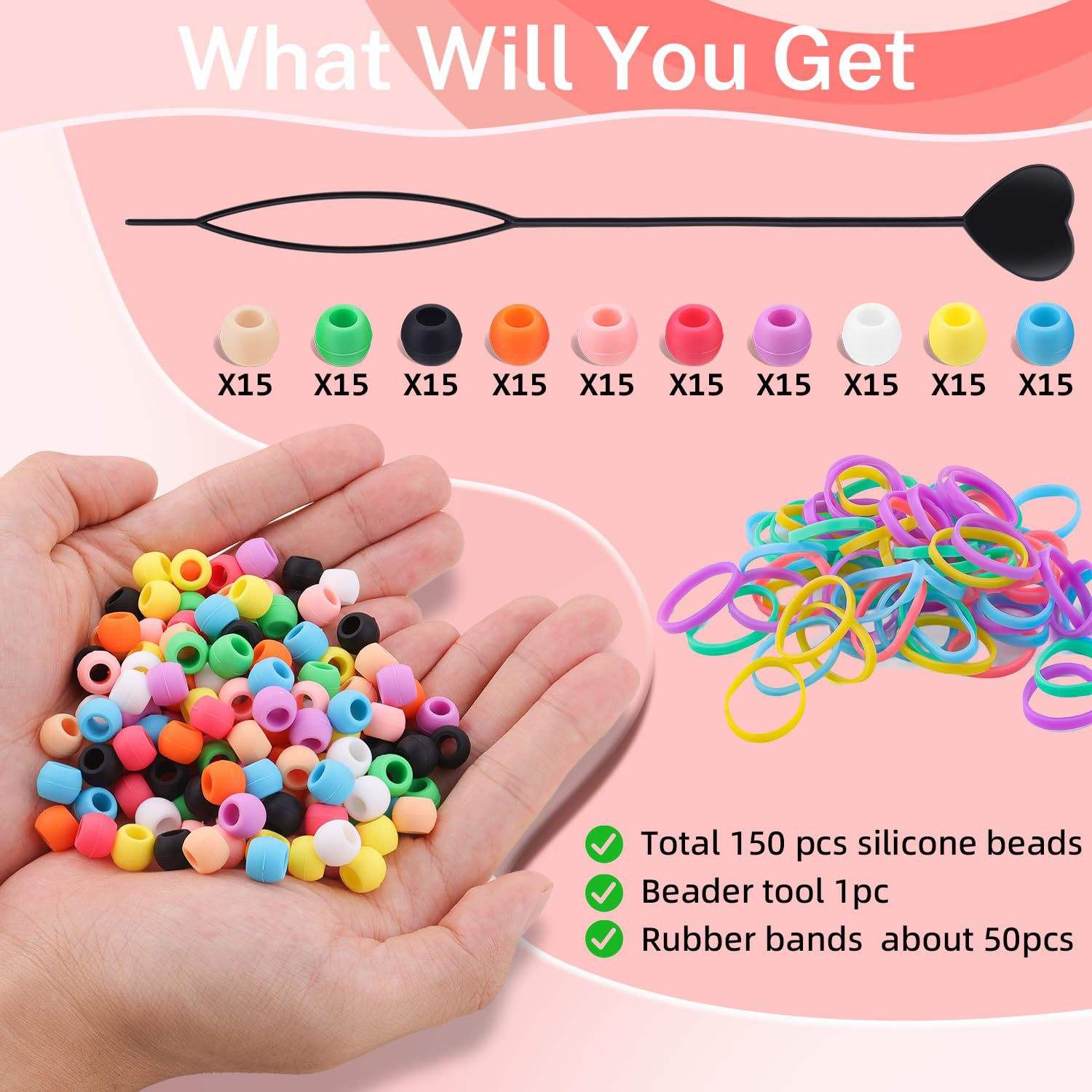 LEDUN Mini Silicone Hair Beads Suitable for Girls Children and Women Colorful Soft Mini Silicone Beads for Hair Braiding Crafts