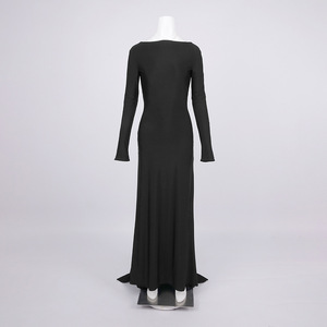 Elegante Abito da Sera <span class=keywords><strong>Nero</strong></span> Senza Schienale, <span class=keywords><strong>Maniche</strong></span> <span class=keywords><strong>Lunghe</strong></span>, <span class=keywords><strong>Schiena</strong></span> Aperta, Lunghezza a Terra, <span class=keywords><strong>Vestito</strong></span> Formale a Sirena con Strascico - Product Image 4