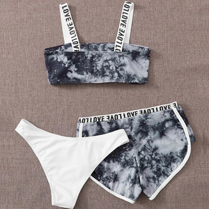 Joven chica Sexy <span class=keywords><strong>de</strong></span> la escuela chica Bikini 3 Paquete <span class=keywords><strong>de</strong></span> tinte <span class=keywords><strong>de</strong></span> corbata costilla cinta con letra Bikini traje <span class=keywords><strong>de</strong></span> baño - Product Image 2