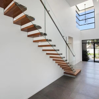 Garde-corps d'escalier flottant droit moderne en bois, acier et verre de l'usine Foshan pour villa résidentielle et Offre Spéciale d'appartement