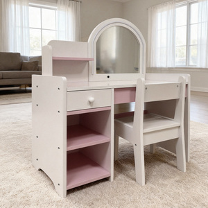 Tocador de Maquillaje Infantil 3 en 1 <span class=keywords><strong>con</strong></span> Cajones de Madera Rosa, Mesa de Maquillaje <span class=keywords><strong>con</strong></span> <span class=keywords><strong>Espejo</strong></span> - Product Image 4