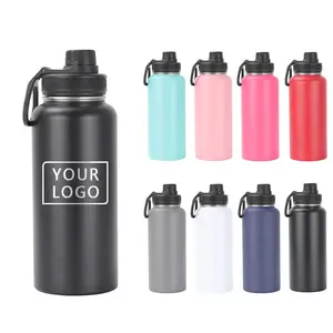 Custom Logo 15 Lids options Vacuum Flask Stainless Steel Water Bottle Insulated 40oz 32oz Wide Mouth Sports Water Bottle