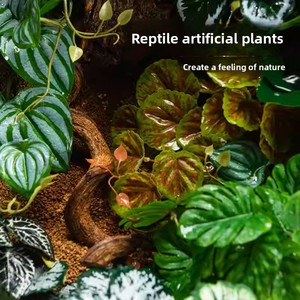 Plantes artificielles pour terrariums de reptiles, <span class=keywords><strong>enclos</strong></span> de reptiles, réservoirs de forêt tropicale, décorations en feuilles, tortues, lézards, grenouilles cornées, reptiles - Product Image 3