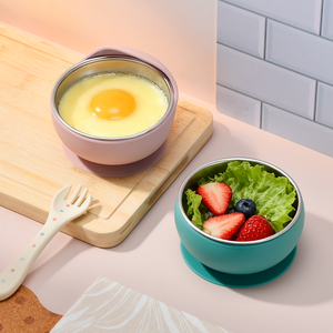 Ensemble de bols pour bébé en acier inoxydable et silicone, sans BPA, avec assiette à ventouse amovible, incassable, vaisselle pour tout-petits et enfants - Product Image 4