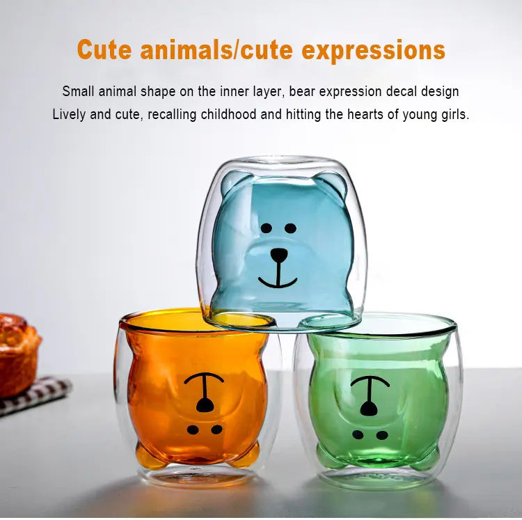 Nuovo arrivo creativo cartone animato doppia parete tazza di vetro borosilicato orso tazza all'ingrosso