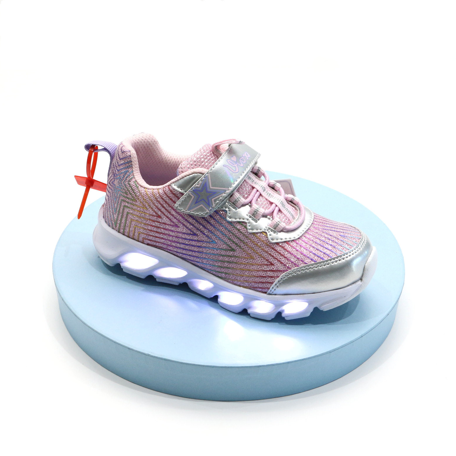 Розовый верхом/белыми светодиодными лампами тапки детская обувь кроссовки свет детей LED для детей