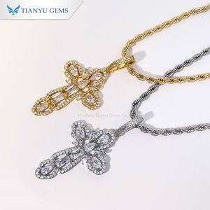 Collar con Colgante de Cruz Tianyu con Gemas Radiantes en Forma de Pera: Collar de Cuerda Clásico y Exquisito con Joyería Chapada en Oro - Product Image 1