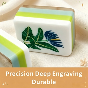 Classic <b>Mahjong</b> Tile <b>Set</b> With Floral And Animal Designs Portable For 4 Players White Base Green Accents - Product Image 4
