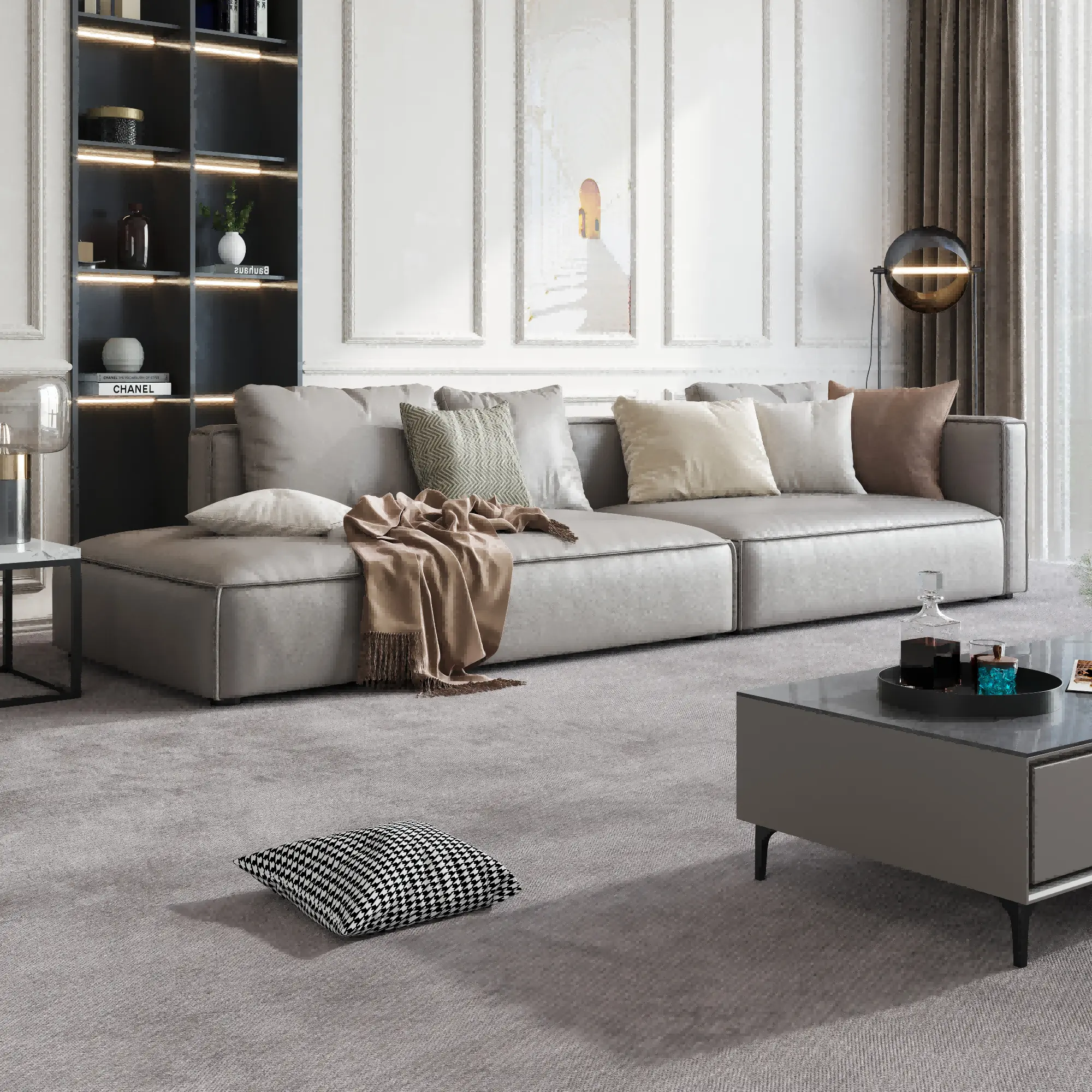Sofá de sala de estar de alta qualidade, cinza claro, design moderno e simples, conjunto de sofás para sala de estar