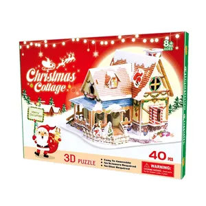 Wholesale cardboard christmas houses diy-Cardboard Paper Model 3D Jigsaw Puzzle DIY Christmas House With 40 PCS