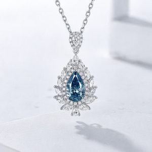 Collier pendentif en or blanc 18 carats avec diamant jaune fantaisie de forme poire cultivé en laboratoire, certifié IGI, halo floral, bijoux fins pour femmes - Product Image 1
