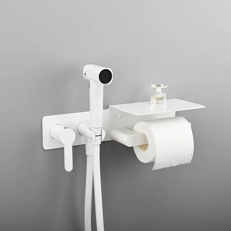 Modern Bathroom Brass Mixer Bidet Concealed Toilet Sprayer With Paper Rack Toilet Faucet Single Handle Shattaf