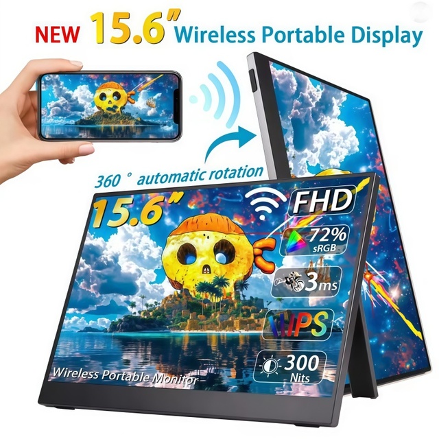15.6 Inch Wireless Portable Monitor FHD16:9 Low Blue Light for Cell Phone PC Laptop Wired for XBox PS4/5 Switch Extension