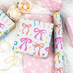 Shining colorful <b>bow</b>-shaped heart pattern pink double-sided aluminum-coated paper <b>gift</b> wrapping paper for Valentine's Day - Product Image 4