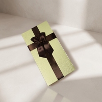 Caja de Regalo Rectangular Larga Verde Lima Pálido al por Mayor con Textura de Tela de Hierba y Lazo de Satén Marrón Chocolate Oscuro - Suministro a Granel