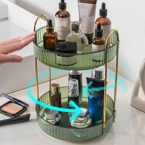 אופנה תואר 360 סיבוב איפור מארגן 3 שכבה זהב אחסון מדף מוצרי קוסמטיקה מתלה - Product Image 3