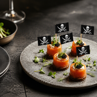 Drapeaux personnalisés en bois noir avec crâne de pirate pour décoration de cupcakes d'Halloween, fêtes, burgers et sandwichs