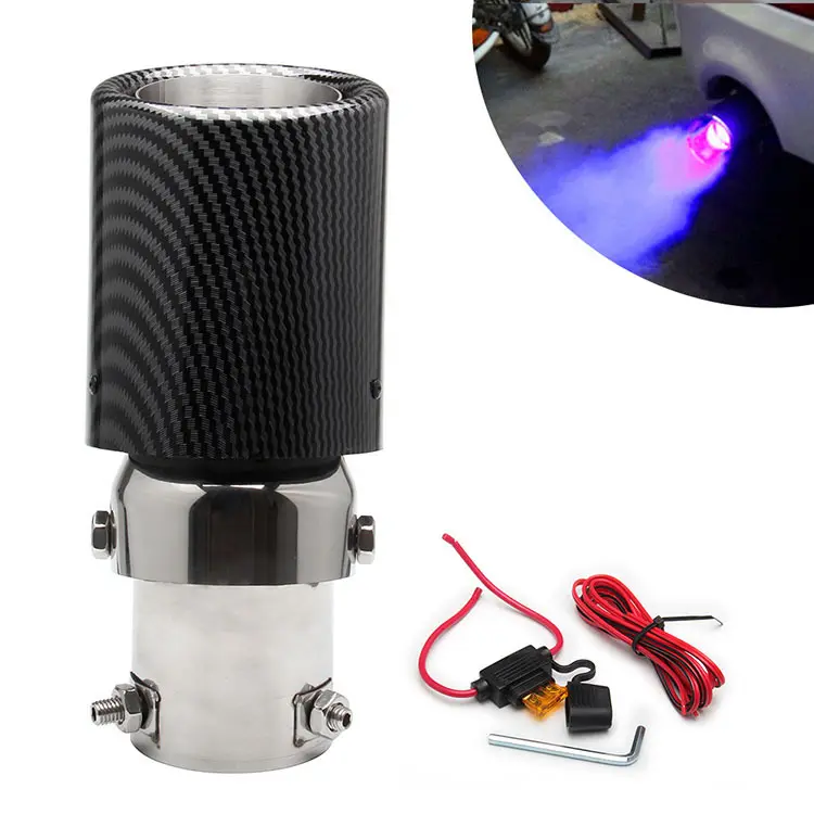 Xe Red/Blue Light LED Exhaust Muffler Tip Ống Flaming Phổ Carbon Fiber Ô Tô LED Tail Ống