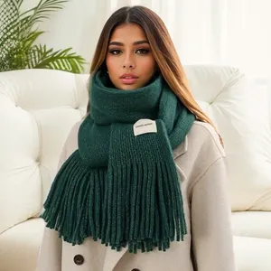 Thick knit thick winter polyester stylish new style keep warm scarf with fringe