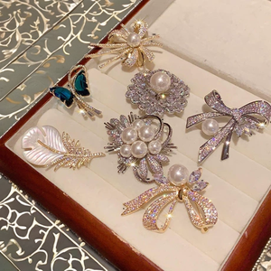 MoLin 高級ハイエンドデザイン合金ブローチピン輝くダイヤモンドイミテーションパールフラワーシルバーメッキ女性の記念日用 - Product Image 3