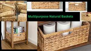 Set of 3 Water Hyacinth <b>Baskets</b> <b>Small</b> Wicker Storage Bins with <b>Handles</b> for Kitchen Bathroom and Shelf Organization ECOMAHRT - Product Image 5