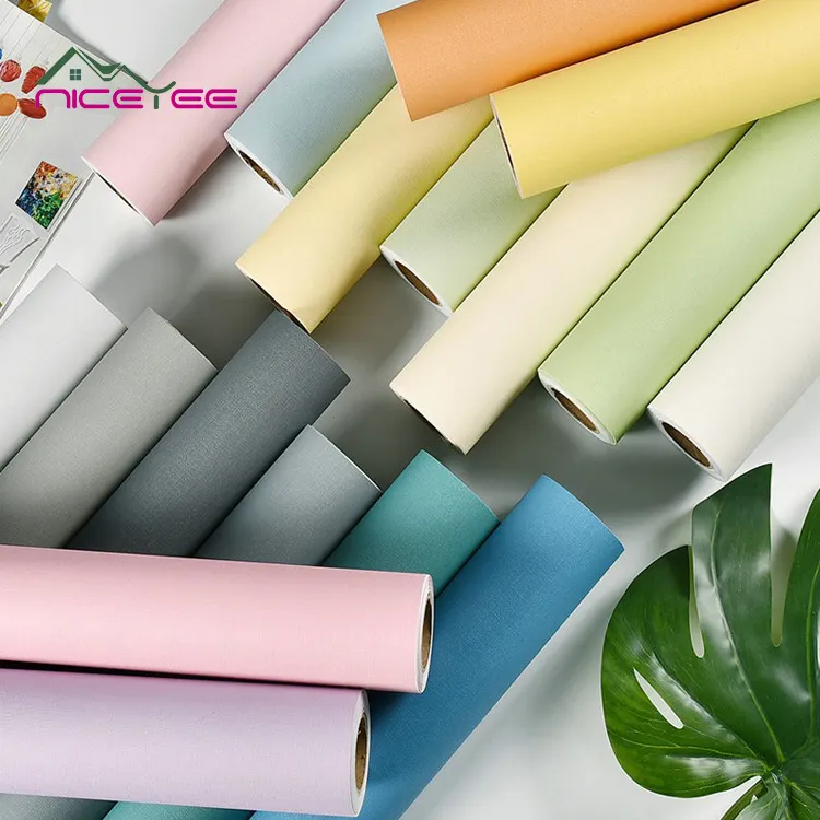 Wallpaper PVC Dekorasi Rumah Vinil Polos, Wallpaper Lapisan Dinding Ramah Lingkungan Berperekat