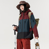 Veste de randonnée imperméable et coupe-vent à capuche pour homme et femme, avec blocs de couleur, pour la montagne, le trekking et le ski