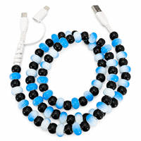 Câble de charge FASHLINK bleu électrique et noir perlé 3-en-1 USB Type C multi-connecteur, accessoire de mode Y2K