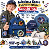Patch brodé thermocollant ou à coudre pour enfants, motifs spatiaux : fusée, astronaute, navette, jet, mignon