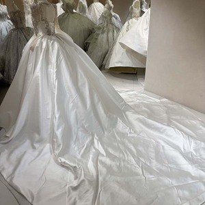 Robe de mariée sirène/trompette moderne DW0177, longueur ras du sol, traîne courte, dos nu, appliques perlées, manches classiques, couleur bonbon - Product Image 5