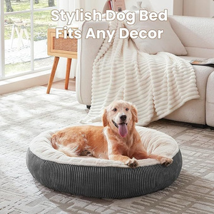 Lit pour chien rond en velours côtelé, intérieur en fausse fourrure, canapé confortable pour chiens de petite et moyenne taille - Product Image 3