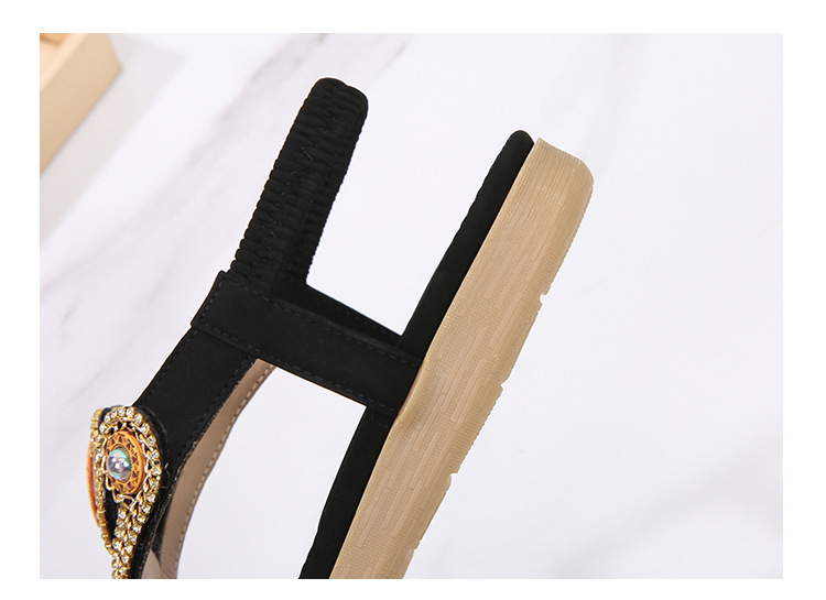 New Bohemian Sandals Simple Casual Flat Bottom Clip Toe Comfortable Rhinestone Sandals Femme