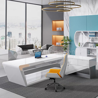 CEO Boss en forme de L avec tiroir, gestionnaire de mobilier de bureau de luxe blanc, bureau de direction moderne de haute technologie