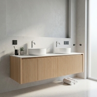 Mueble de Baño Suspendido de 1500mm, Gabinete de Contrachapado con Acabado de Madera Acanalado, Tres Cajones, Solo Gabinete, Muebles Personalizados para Proyectos OEM