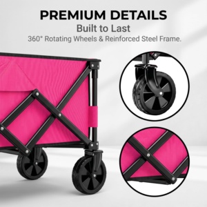 Carrito Plegable de Gran Capacidad, 350 LBS, con Ruedas Todoterreno, Altura de Manija Ajustable, Color Rosa, para <span class=keywords><strong>Camping</strong></span> - Product Image 5