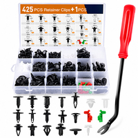 Nouveau kit d'assortiment de 425 pièces de clips de fixation en plastique pour automobile, 18 styles, rivets de fixation universels de type poussoir pour voiture, clip à poignée rouge